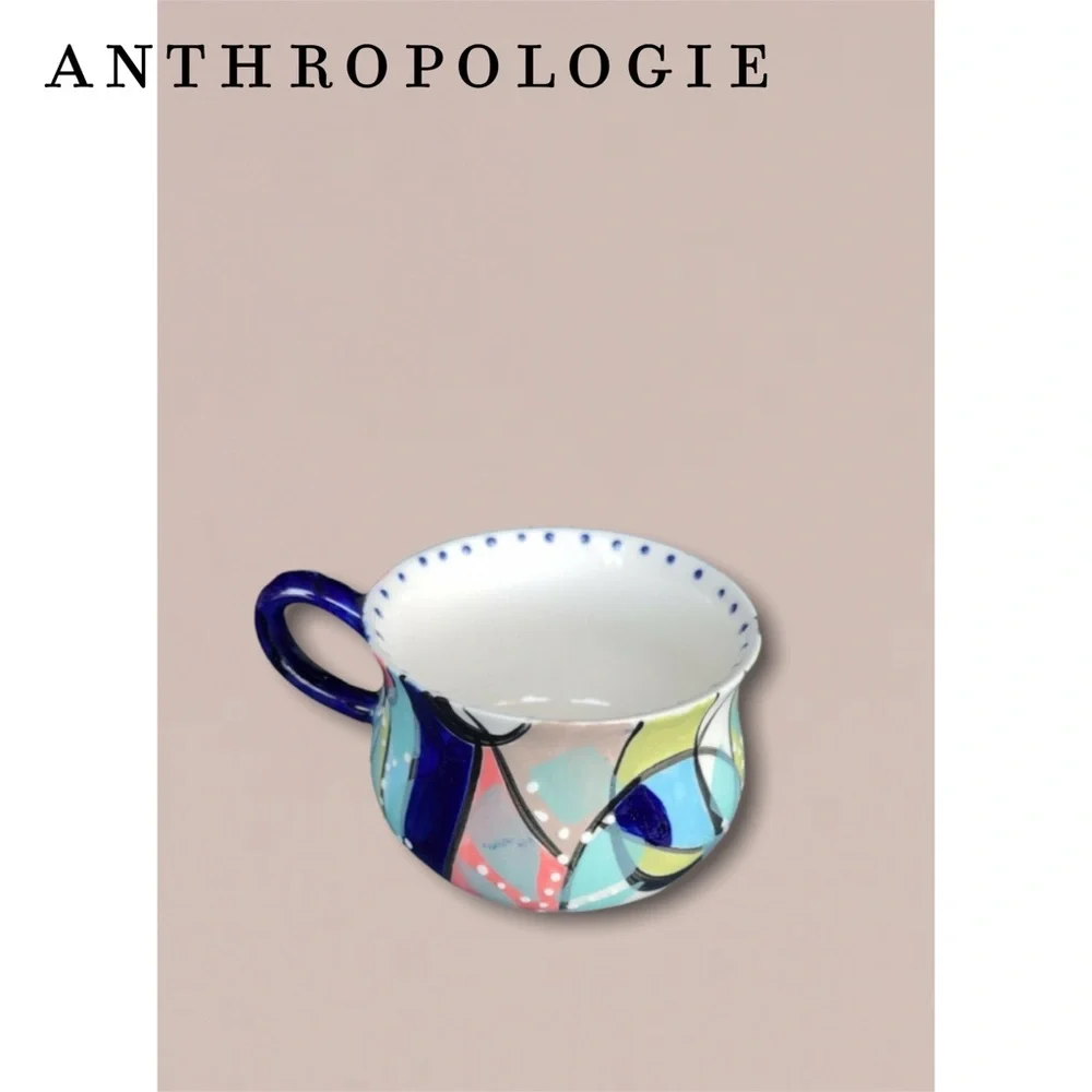 Anthropologie Hand-painted Geometric Mug